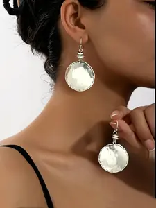 Women's Fashion Ear Accessories, Simple Style Geometric Round Discs, Concave & Convex Shapes, Trendy Jewelry for Daily Wear Daily Wear , All Seasons Accessory,No Waste Cap