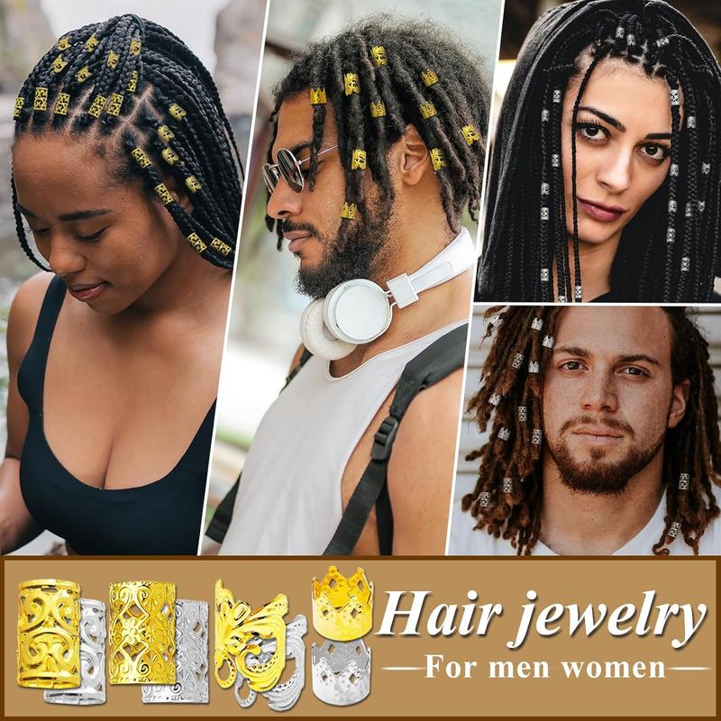 260 Pcs Hair Jewelry for Braids,Hair Beads Accessories for Dreadlock,Metal Hair Clips Cuffs Rings,Loc Rave Hair Charm Decorations Adjustable Kits for Men Women Gold and Silver