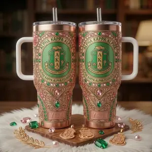 Sorority Inspired Pink Green Tumbler 20oz 40oz, 3D Look Jewel Pattern (Flat Print Only, No Texture), Cute Greek Style Travel Mug