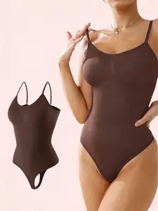 Women's Solid Color Thong Spaghetti Strap Shapewear Bodysuit,Tummy Control and Butt Lifting Shapewear with Adjustable Hook & Eye Crotch,High Stretch Soft Breathable Shaper for All-Season Daily Wear