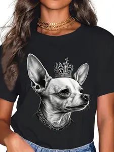 100% Cotton Black and White Chihuahua Dog on Crown Chihuahua T-Shirt