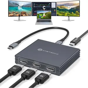 USB C to 3 HDMI Adapter 4K60Hz HDMI Splitter Extended Display 3 Monitors MST HUB USBC Splitter 1 in 3 Out with 100W PD , Compatible with Laptop,PC,USB-C Graphics Card
