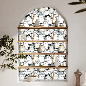 Cute Cartoon Cat Wallpaper 45x300cm, Bedroom Living Room Kitchen Wall Decor, Home Decoration Self-Adhesive Removable Paper, Peel And Stick Wallpaper Designs