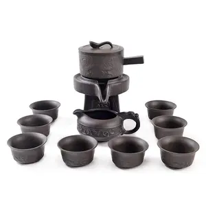 Chinese Gongfu Tea Set Service Automatic Stone-Mill Pot Steel Filter Cups  Ancient Teapot Kettle Gift for Tea Ceremony Party Home Office Decor teaset