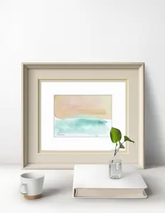 Original Abstract Watercolor Landscape Painting Fine Art Giclee Print, Size 5x7, Blue, Peach