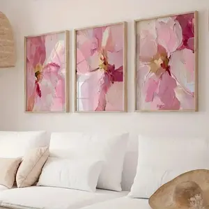 3pcs/Set Pink Blush Flower Poster Printing Picture Abstract Bohemian Geometric Wall Art Modern Floral Paintings Oil Painting Living Room Home Decoration