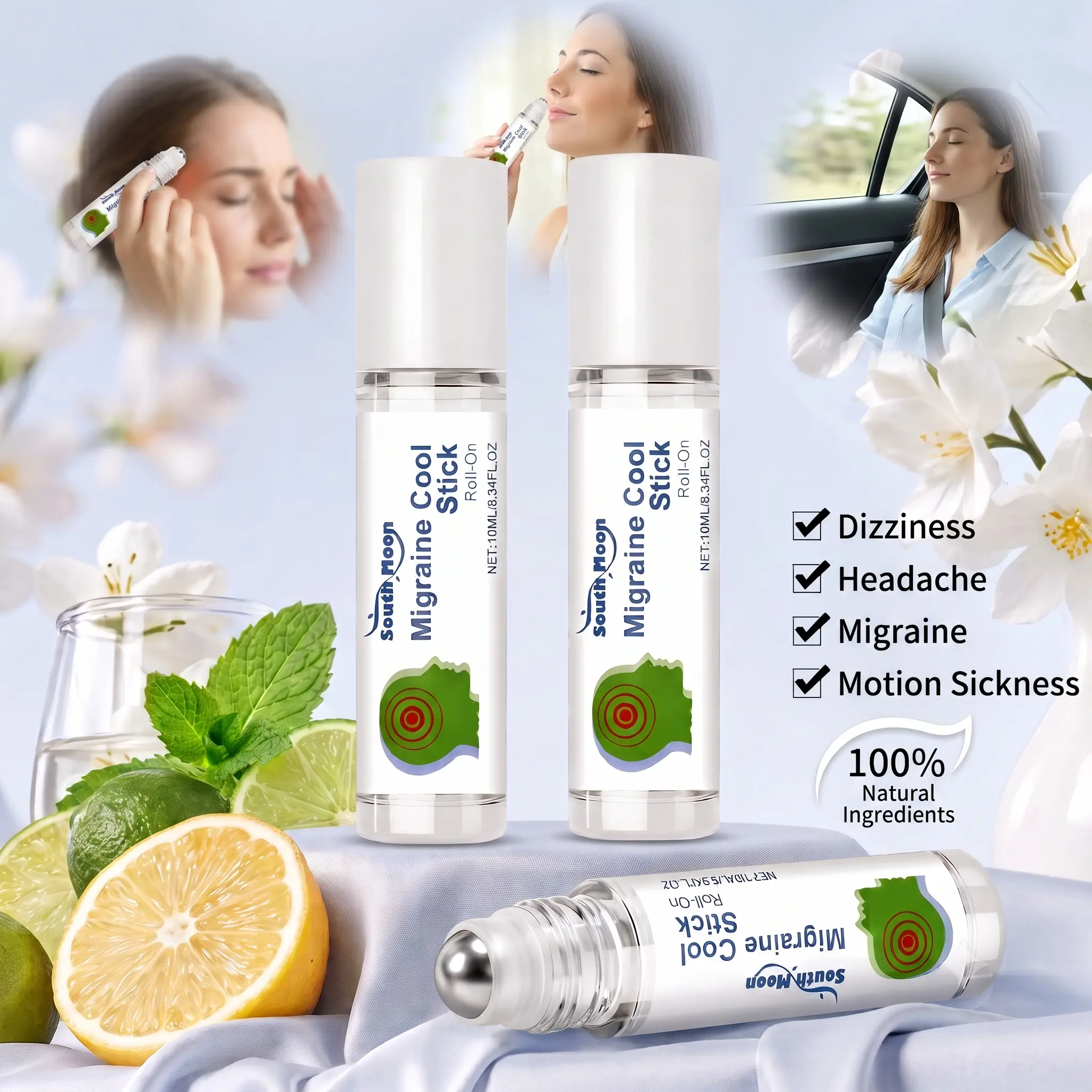 Cooling Roll-On Stick for Head & Neck Care, Peppermint Fresh Scent Portable Essential Oil Roller, Refreshing Self-Care Tool for Travel, Work, Relaxation & Daily Routine, 10ML