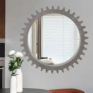 1pc, Modern gear circular shaped wall mirror decoration, made of acrylic material, non perforated self-adhesive wall mirror - irregular asymmetric shape, suitable for bedroom, foyer, bathroom, and home decoration, Round Wall Mirror, Home Decorative Mirror