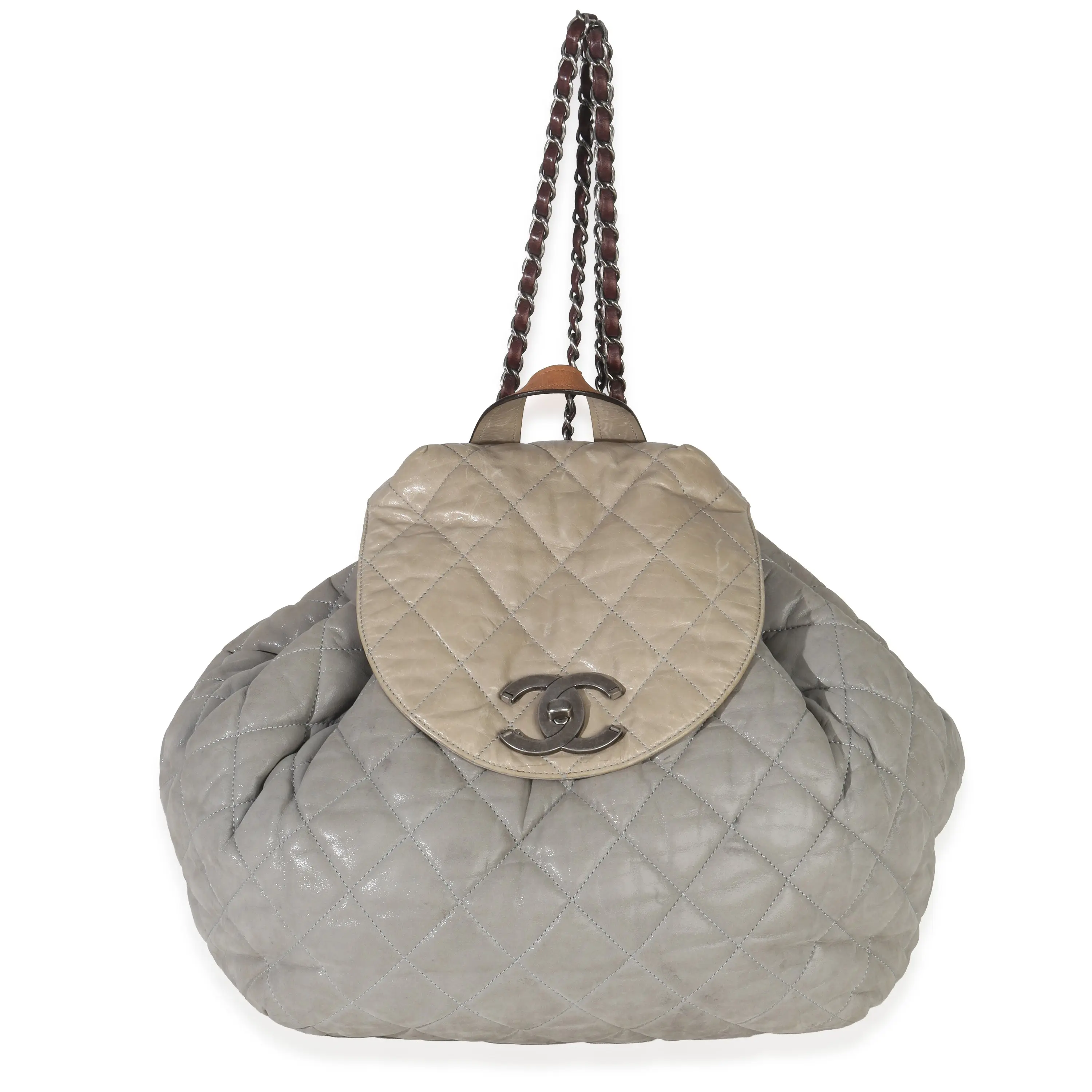 Pre-owned Leather Backpacks Grey Quilted Calfskin In The Mix Backpack