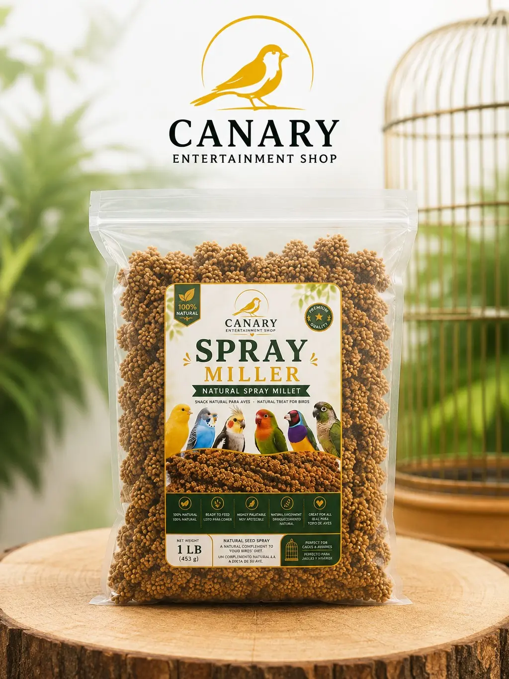 1LB Millet Tips & Tails Bird Treats - Natural Spray Bird Food for Feeding Parakeets, Cockatiels, Finches & Lovebirds