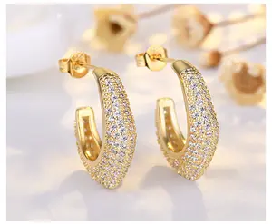 Loysun Sparkling Moon Boat Hoop Earrings for Women, Elegant Daily Wear Design, Perfect Valentine's Day Mother's Day Anniversary Gift for All Occasions