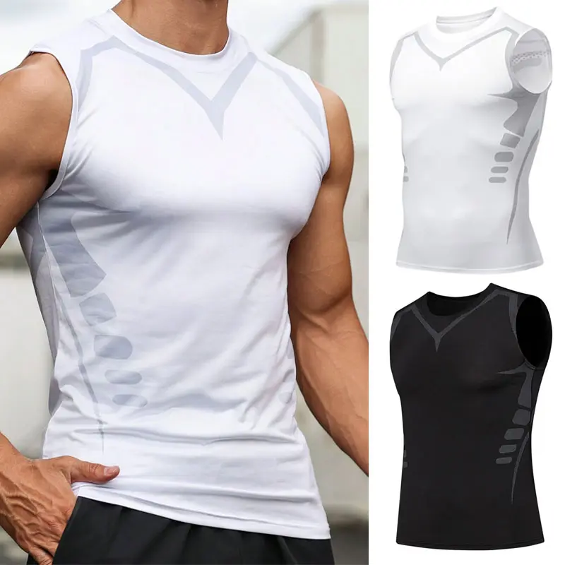 Men‘s Geometric Print Compression Tank Tops,Breathable Sweat Absorbing Compression Vest,Compression Shapewear for GYM Workout Running  Sleeveless Shorts Menwear for Daily Life