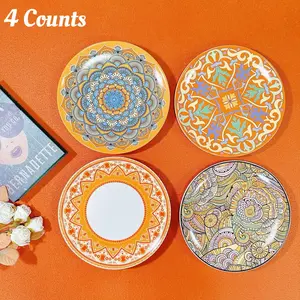 Creative Ceramic Plate Set, 4 Counts Colorful Geometric Pattern Dinner Plate, Dessert Plate, Tableware Set for Home Kitchen Dining Room