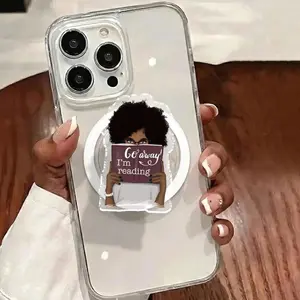 Melanin Reader Magnetic Phone Grip, Afrocentric Art, Black Pride Accessory, Acrylic Phone Holder, Bookish Kindle Grip, Gift For Black Girl