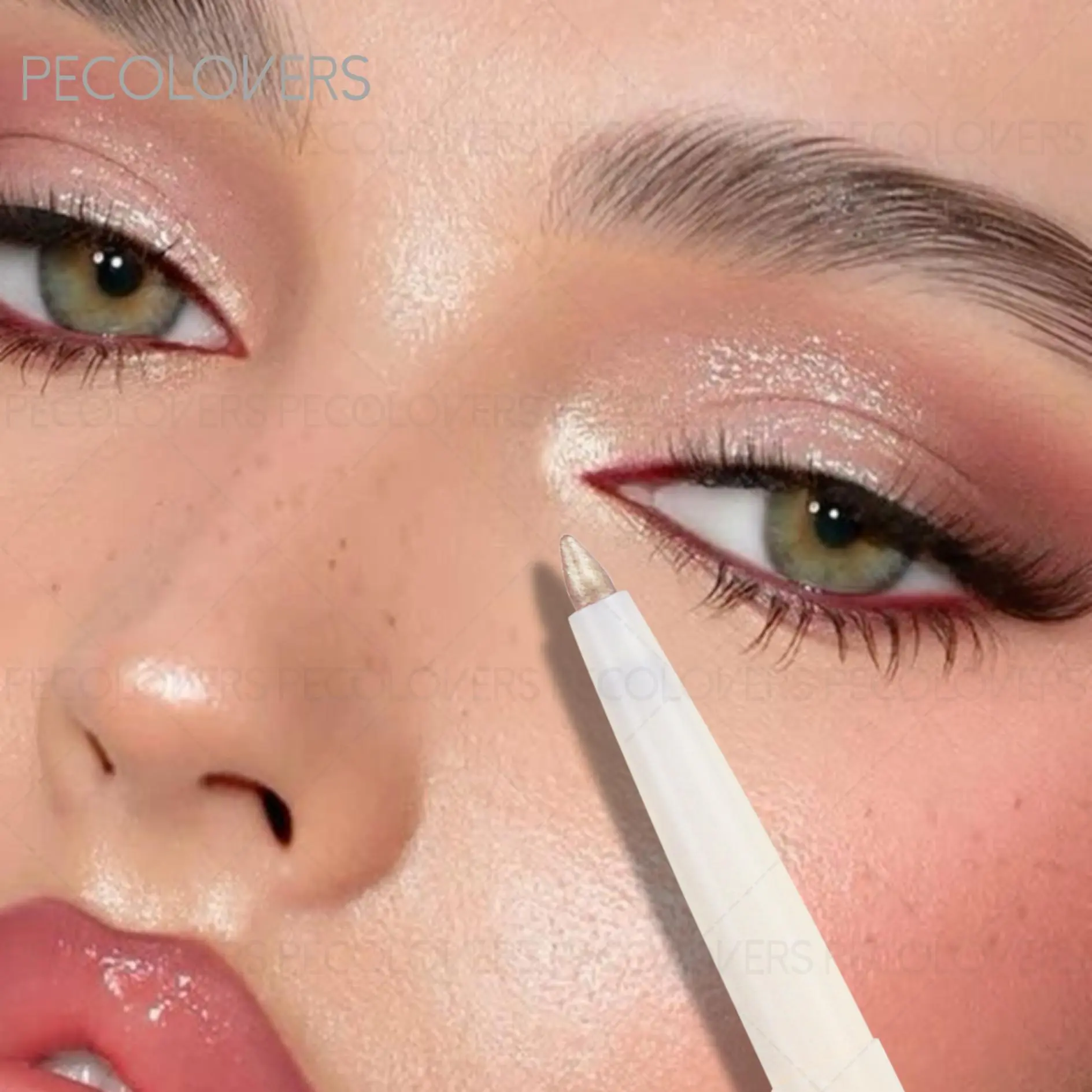 Pearlescent Eye Shadow Pen,Glitter White Highlighter Under Eyelid Crease Brightening,Natural Waterproof Eyeliner,Eyeshadow Pencil