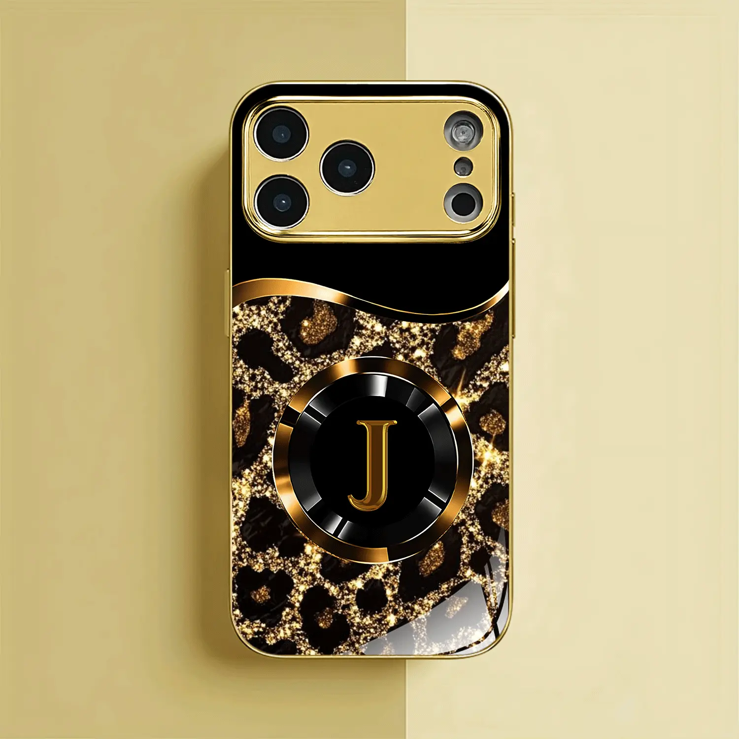 Cool Black Gold Leopard Print Letter J Electroplated Gold Translucent Phone Case for iPhone 17ProMax/17E/16Pro/15Plus/14ProMax/13/12/11Pro Fashionable Avant-garde Christmas Gift High-end Protective Cover