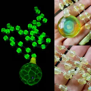 “Toxic Tide” Solid Sterling Silver Uranium Glass Crystal Necklace - 19 Inches