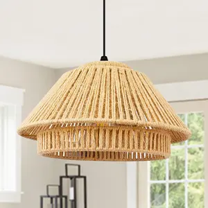 Handmade Hemp Rope Ceiling Light, E26 Base Rustic Flush Mount Indoor Light Fixture, Elegant Woven Natural Fiber Ceiling Lamp, Boho Farmhouse Decorative Light for Bedroom, Living Room, Hallway, Dining Room