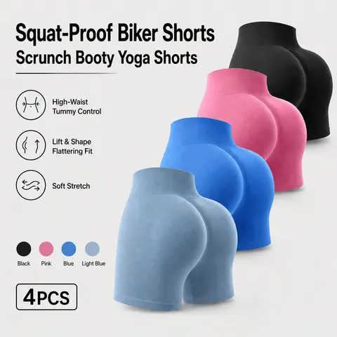 YMZFITTING Women’s 3/4 Pack Ribbed High-Waist Stretchy Tight Fitted Biker Shorts - Upgraded 10% Thicker Bottoms, S-XL Sizes, Workout Clothes Women, Gym Fitness Soft Activewear for Yoga, Gym Fitness Shorts