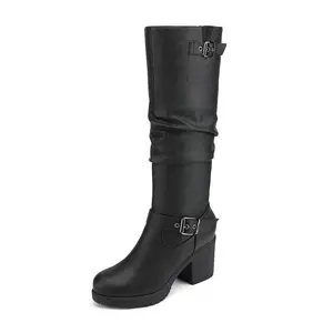 Women's thick heel knee high boots - classic thick sole design, soft memory foam, rubber outsole(Sheets)
