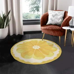 Lush Decor FRONTPORCH Indoor/Outdoor Hand Tufted Durable Area Rug - Transitional Casual Fruit Colorful  (Lemon Slice)