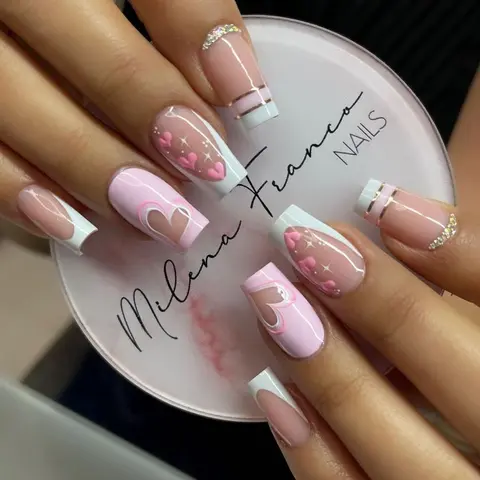 Heart Design Fake Nails, 24pcs/set French Style Press on Nails with Nail File & Tape, Removable Diy Nail Art Supplies Artificial Full Cover for Women & Girls, Spring Summer Nails, Nail Art Products