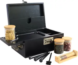 Bamboo Box with Combination Lock, Decorative Box with Handle, Large Storage Stash Box Set for Storage Tea, Coffee Bean etc, Lockable Stashbox...