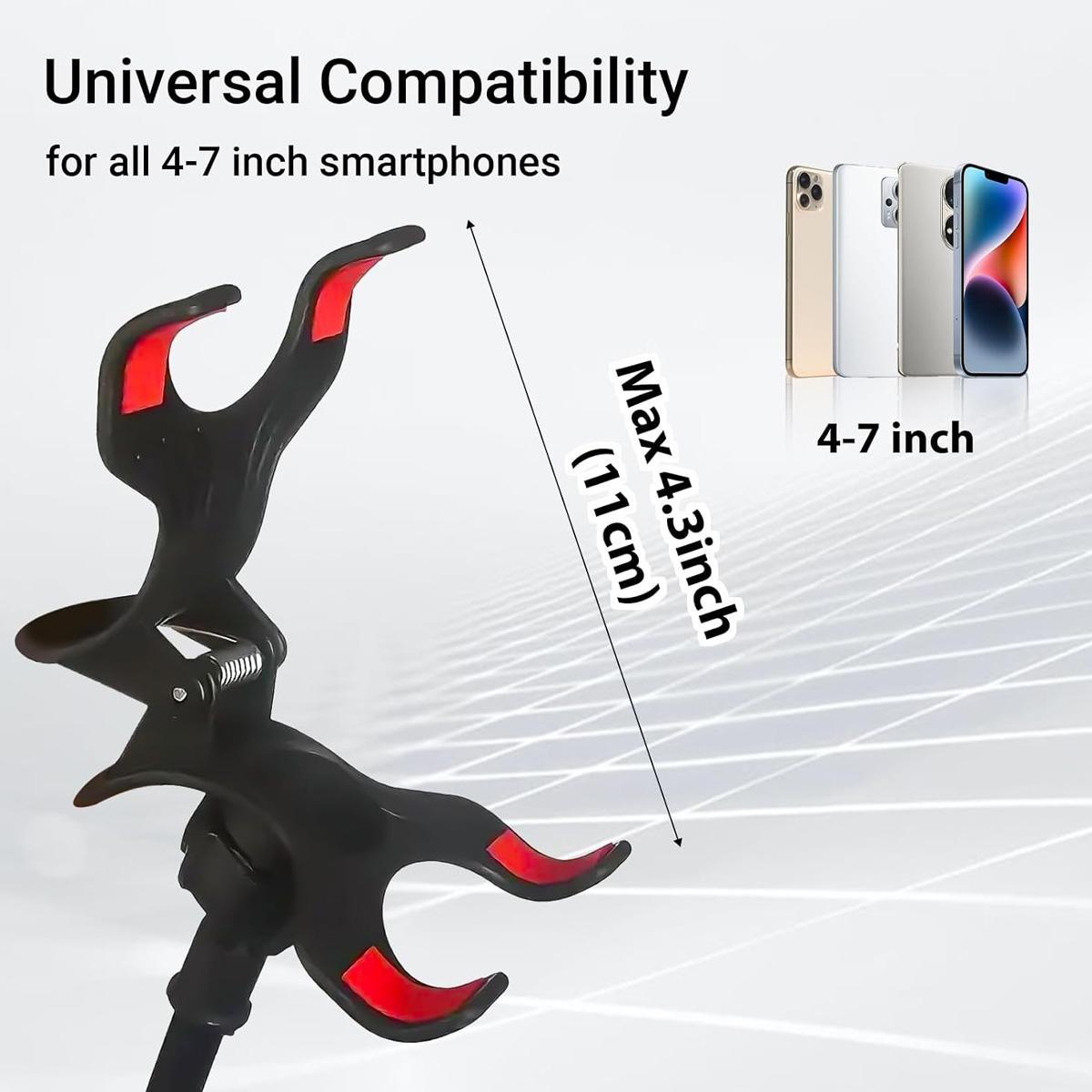 Gooseneck Bed Phone Holder, Flexible Long Arm Phone Mount for Desk, Clip Bracket Clamp Stand, iPhone Stand, Mobile Cell Phone Stand Document Camera Nintendo Switch (Black)