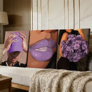 3 Counts Wooden Framed Canvas Painting, Elegant Purple Aesthetic Woman Artwork Images, Exquisite Poster, Perfect Living Room Decoration, Modern Art, Fashion Family Poster, Wall Art Decoration, Waterproof Art