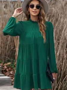 Women's Round Neck Long Sleeve Loose Fit Dress, Elegant A-Line Dress for All Seasons, Perfect for Vacation and Casual Wear, Spring