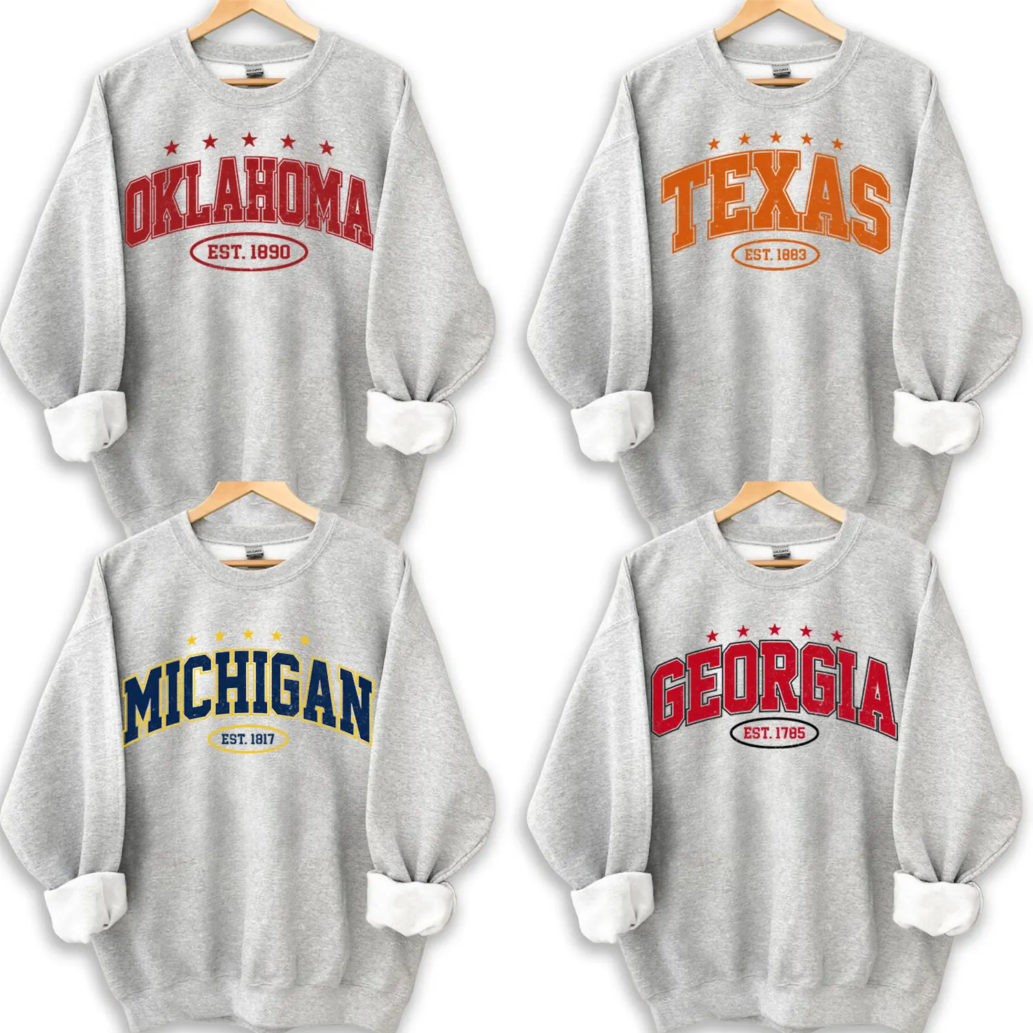 Vintage Varsity College Sweatshirt, Distressed State Name Graphic Crewneck, Classic Athletic Unisex Sweatshirt for Men Women, Birthday Gift for College Fans