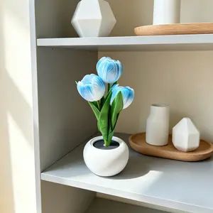 Soft Warm Glowing Tulip Night Light Simulation Lamp with Vase Modern Minimalist Home Office Desk