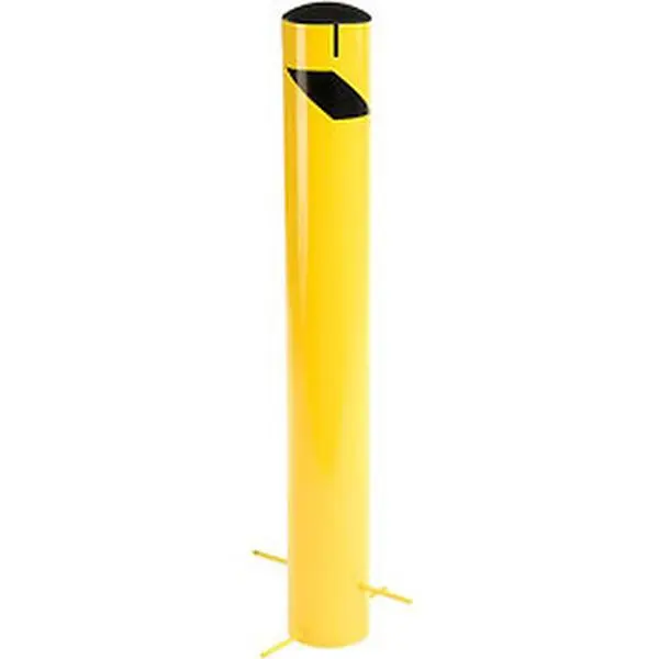 Global Industries 652900G Industrial Metal Steel Bollards - 42x5.5 in. Yellow Underground Bollards with Removable Cap, Chain Slots, Protecting Personnel, Requires Assembly, Concrete Base