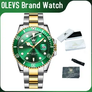 OLEVS Gold Tone Chronograph Watch Men - Stainless Steel Big Face Easy Read Luminous Dial Business Dress Analog Quartz Two Tone Waterproof Wristwatch