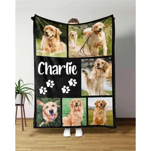 Customizable Photo Blanket Dog Cat Lover, Photo Collage Gifts for him or her, Family, Friends Custom Gifts, Special Memory Keepsake for Pet Lover < Memorial Gifts for Dog