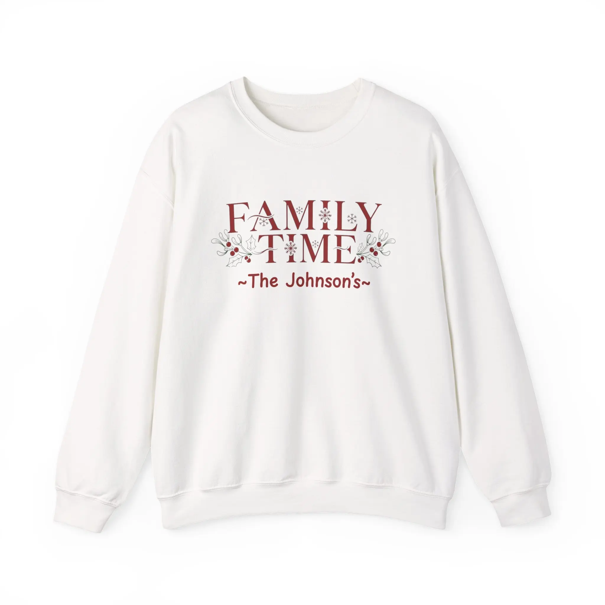 Family Time Personalized Crewneck Sweatshirt, Custom Family Name Holiday Sweater,  Cozy Christmas Matching Outfit, Unisex Winter Pullover