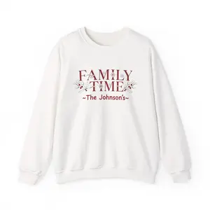 Family Time Personalized Crewneck Sweatshirt, Custom Family Name Holiday Sweater,  Cozy Christmas Matching Outfit, Unisex Winter Pullover
