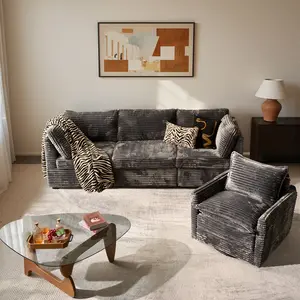 Weaxty W 98" Modular Sectional Sofa with Swivel Chairs, Modern Cloud Couch Plush Corduroy 3 Seater Deep Seat Sofas Set & Accent Armchair for Living Room, Small Space