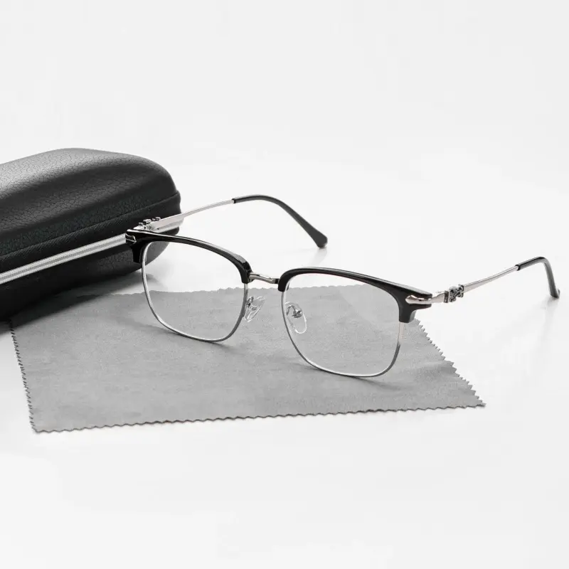 Men's Glasses, Square Eyebrow Semi Rimless Lightweight Alloy Frame with Blue Light Blocking Lens for Parties & Daily Use