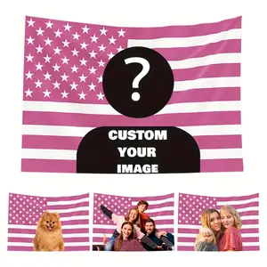 Customized photo tapestries, banners and Pink American flags, allowing for personalized addition of text and images. Durable fabric suitable for home decoration. Fashionable design, decorative tapestries,bedroom tapestries, birthday gifts. bedroom decor
