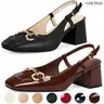 Coutgo Womens Slingback Block Heels Closed Square Toe Dress Work Shoes Slip on Buckle Strap Business Pumps