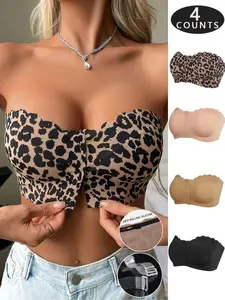 Women's Leopard Print Wireless Bra Breathable Detachable Padded Lightweight Lingerie Top Softness for All Seasons Underwire Bras