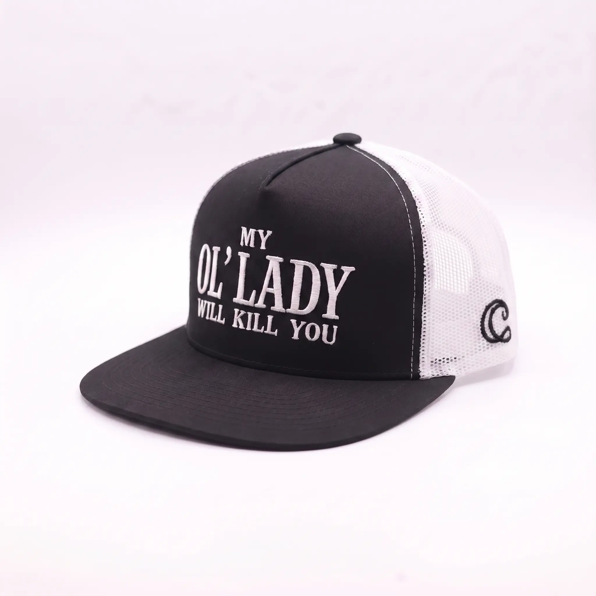 "My OI Lady Will Kill You" Embroidered Trucker Cap, Bold Graphic, Adjustable Snapback, Men's Accessories, Cap Couture Co, Outdoor Gift for Him, Mens Gifts, Gifts For Him