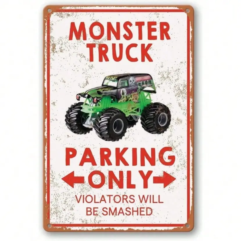 Monster Jam Truck Aluminum Sign Vintage Aluminum Poster Unframed Art Print Cool Wall Art for Boys Room Wall Decor Birthday Party Gift for Kids Teens Men Garage