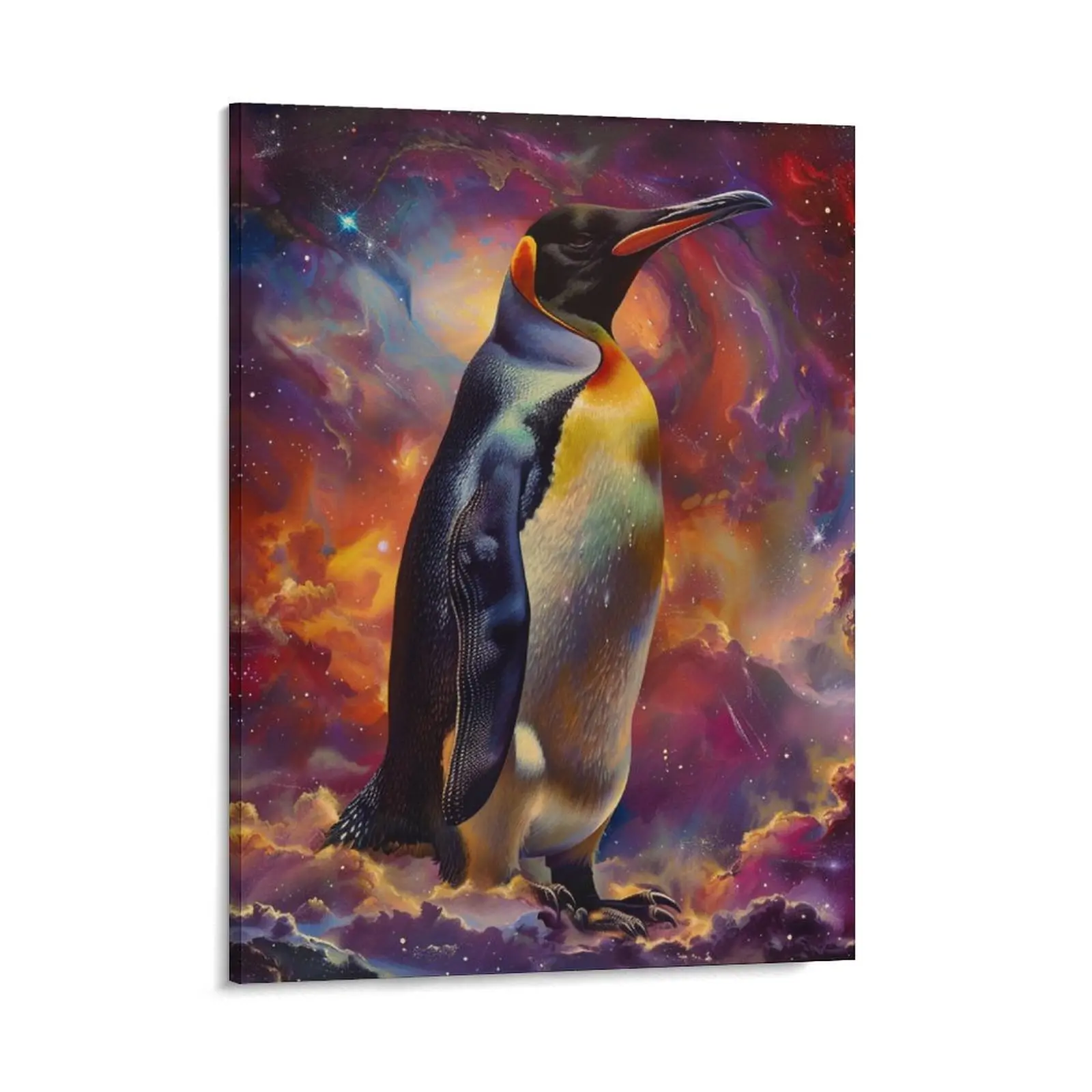 Beautiful Penguin Posters Wall Art Prints with Colorful Background, Aurora Animal Theme, Water Proof Art for Home, Family, and Office Decor