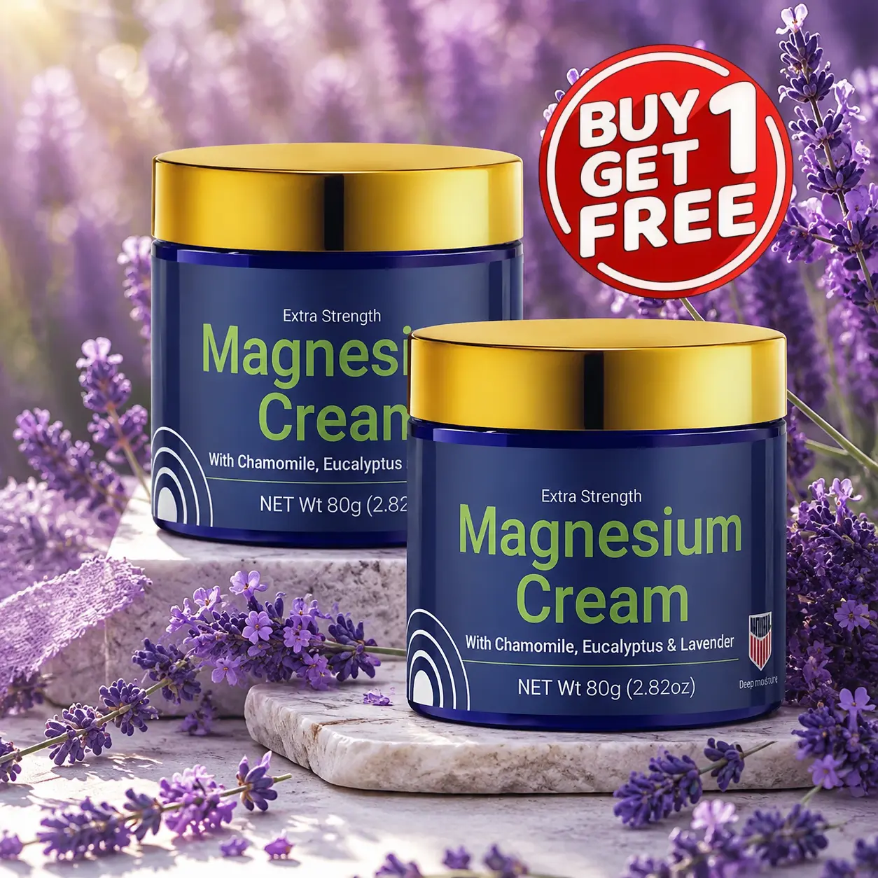 Skidnryka Buy One Get One Free (2 pcs) Lavender Magnesium Cream for body massage, a lavender body cream providing long-lasting hydration, formulated specifically for athletes and seniors.