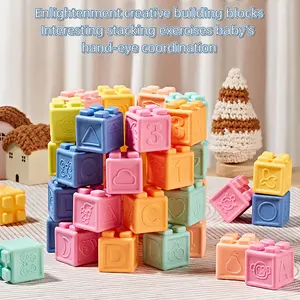 Baby Blocks Stacking for Babies Silicone Soft Building Blocks Teethers Montessori Toys for Babies Education Toys for Toddler Baby building blocks for toddlers 1-3 moonkie Magnetic Blocks