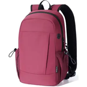 Mini Anti- RFID Backpack for Women and Men, Water-Resistant, Lightweight Travel Daypack with iPad Sleeve, Key Holder, 9 Pockets, Gifting, Red