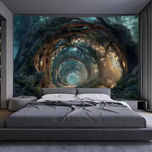 1pc - Extra Large - Quiet Forest Tree Cave Door - High-definition Digital Printed Giant Tapestry - Polyester Fiber - Home Decoration - No Installation Required