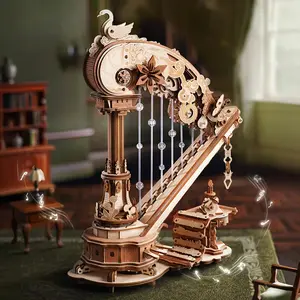 ROBOTIME ROKR 3D Wooden Puzzles for Grown-Ups - Enchanted Harp Music Box, Self-Playing Mechanical Model Kit, Craft Sets, Home Decoration & Birthday Presents AMK71